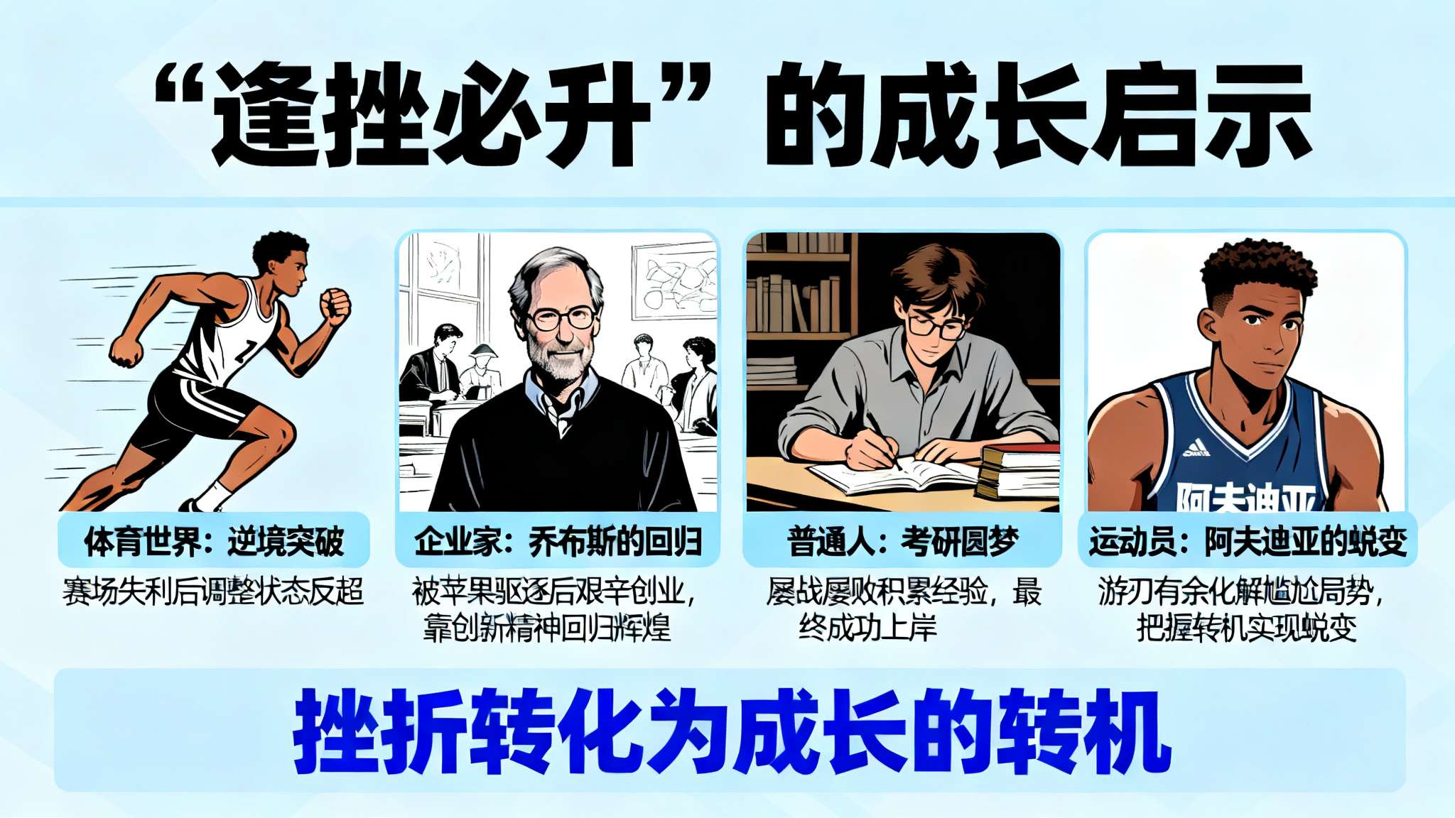 阿夫迪亚采访全文:在每一次挫折之后,总会有好事发生 除了体育世界外,“逢挫必升”的道理同样体现在我们熟悉的大企业家,比如乔布斯(St